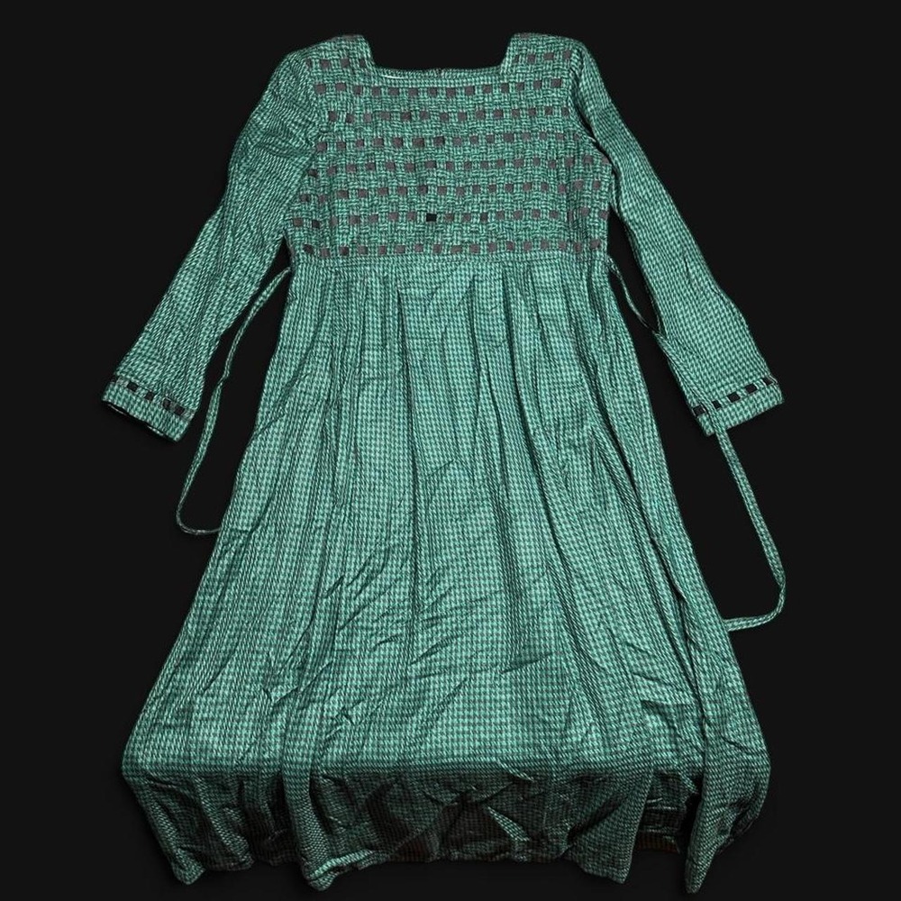 Vintage Sarah Elizabeth Maxi Dress 10 Green Black Houndstooth Whimsygoth Alt